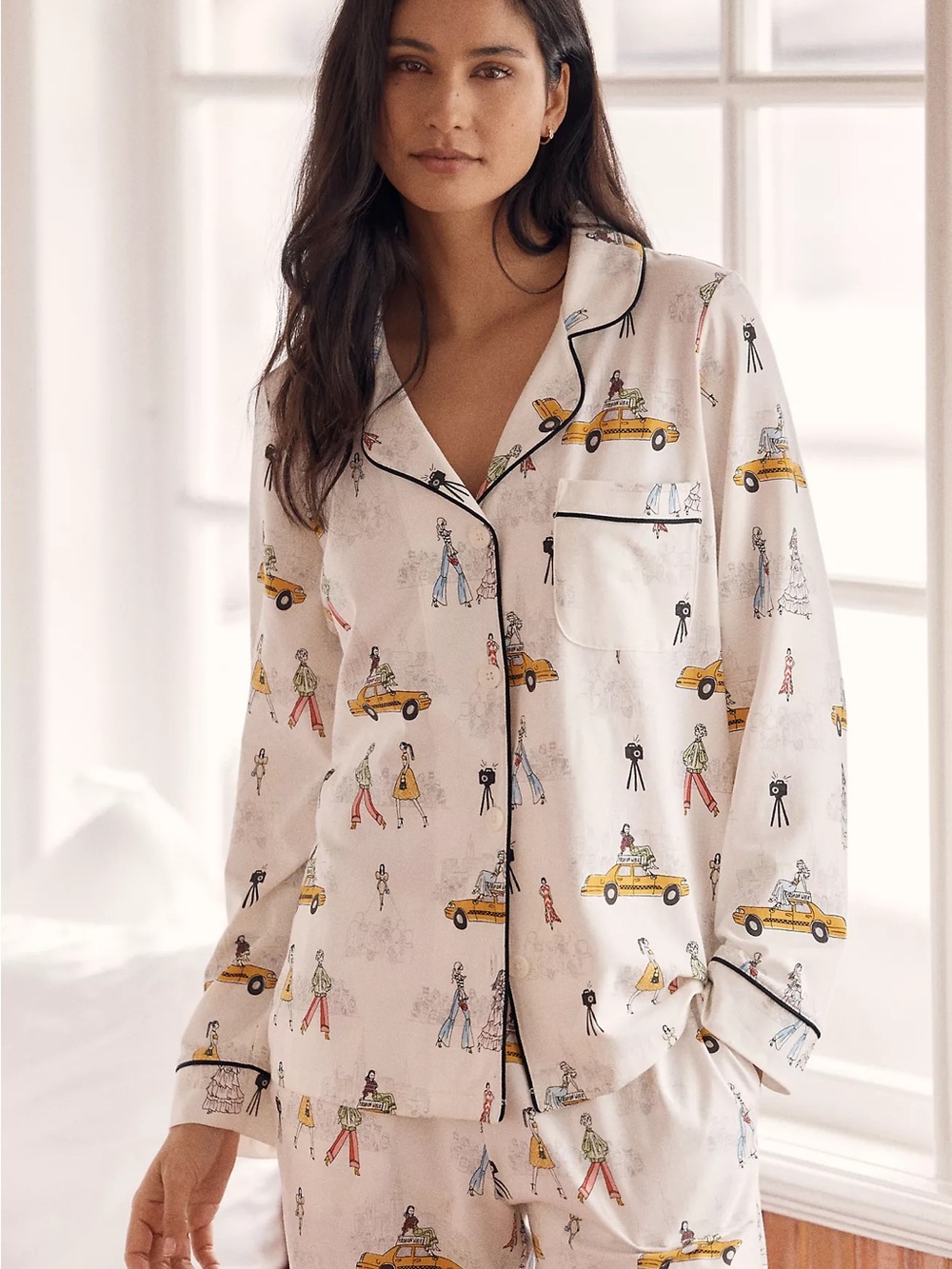 Anthropologie Bedhead Fashion Week Pajama Set Size Medium NYC Taxi NWT
